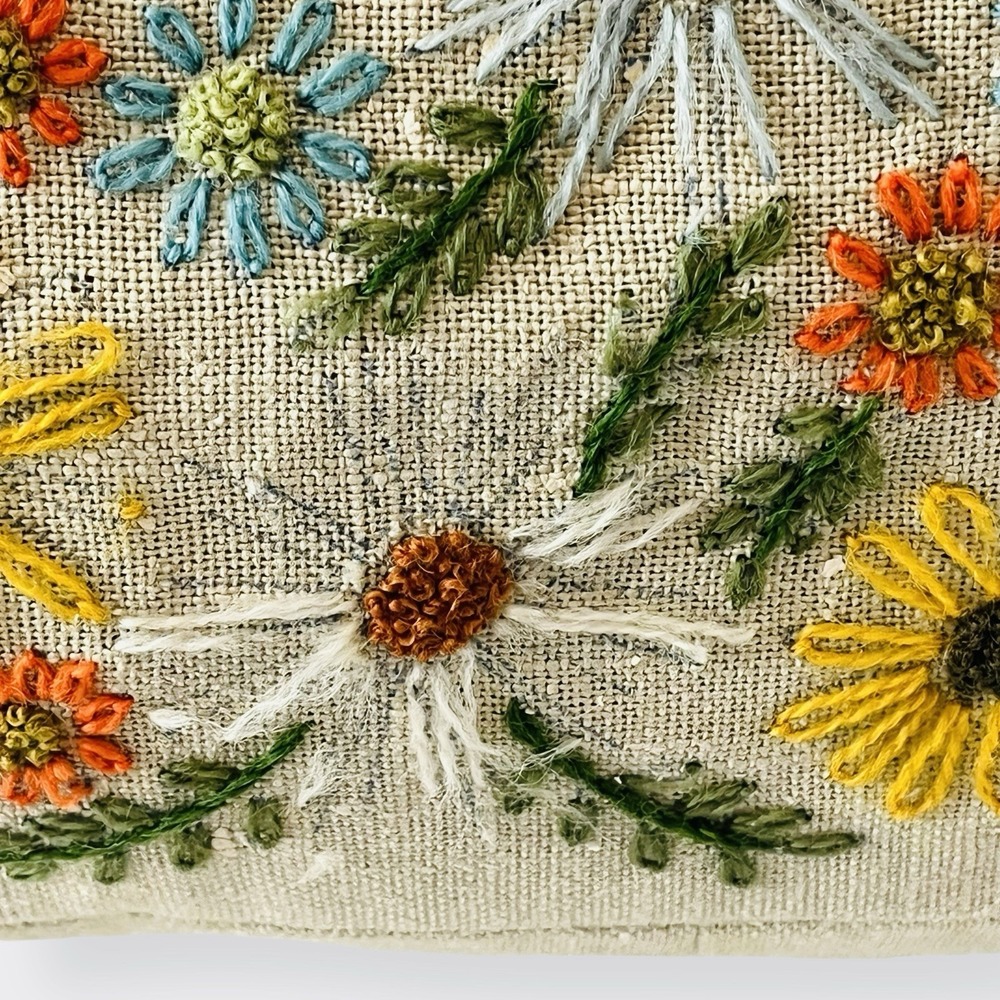 Vintage Crewel Floral Embroidery Bag Gold‎ Frame Needlepoint Off White Clutch - Picture 5 of 12